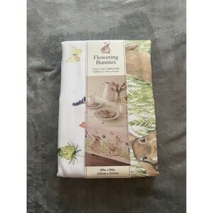 Benson Mills Flowering Bunnies Easy Care Tablecloth Oblong 60in. X 84in. NEW-Sma